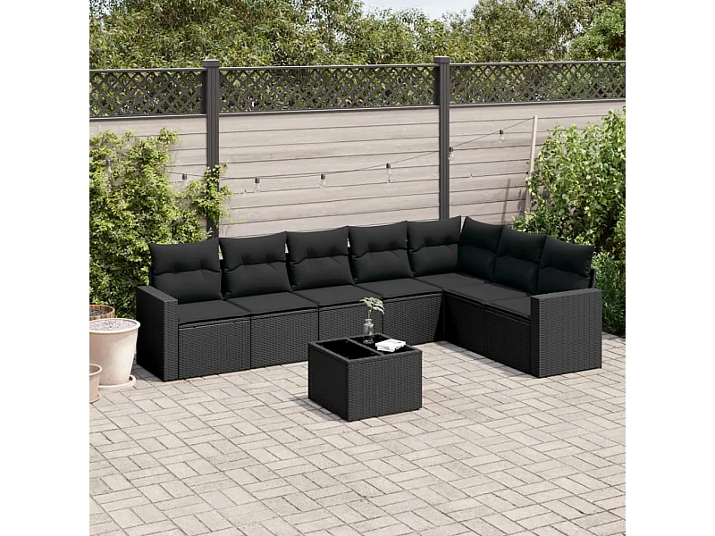 Set Divani da Giardino con Cuscini 8 pz Nero in Polyrattan