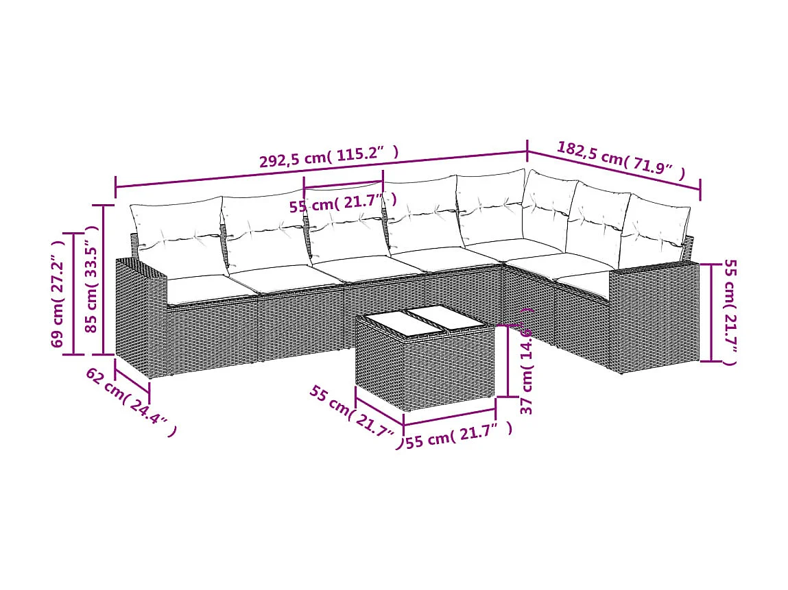 Set Divani da Giardino con Cuscini 8 pz Nero in Polyrattan