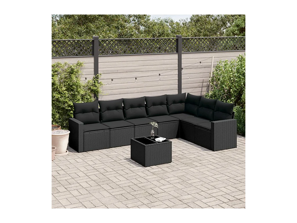 8-tlg. Garten-Sofagarnitur mit Kissen Schwarz Poly Rattan