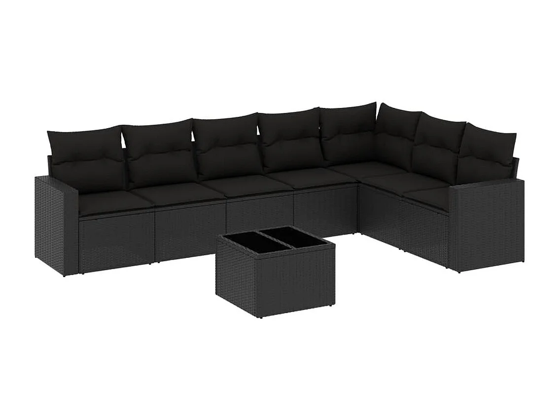 Salon de jardin 8 pcs avec coussins noir résine tressée