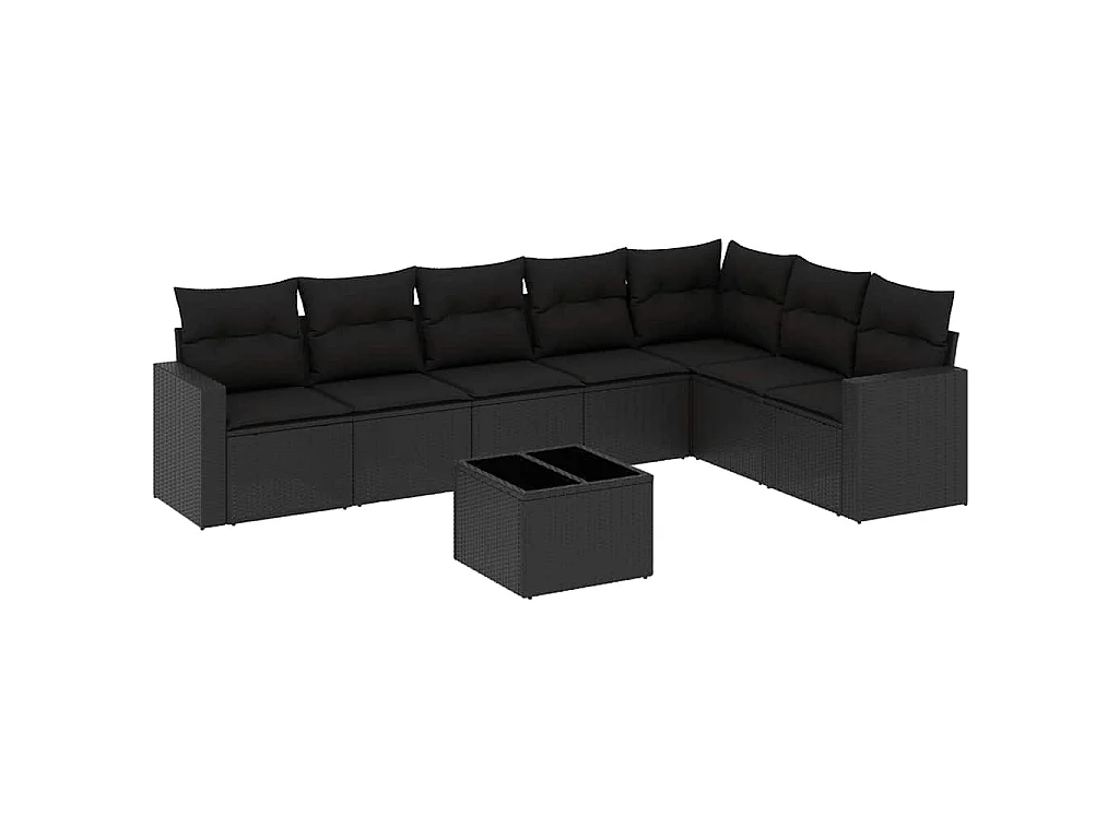 Salon de jardin 8 pcs avec coussins noir résine tressée