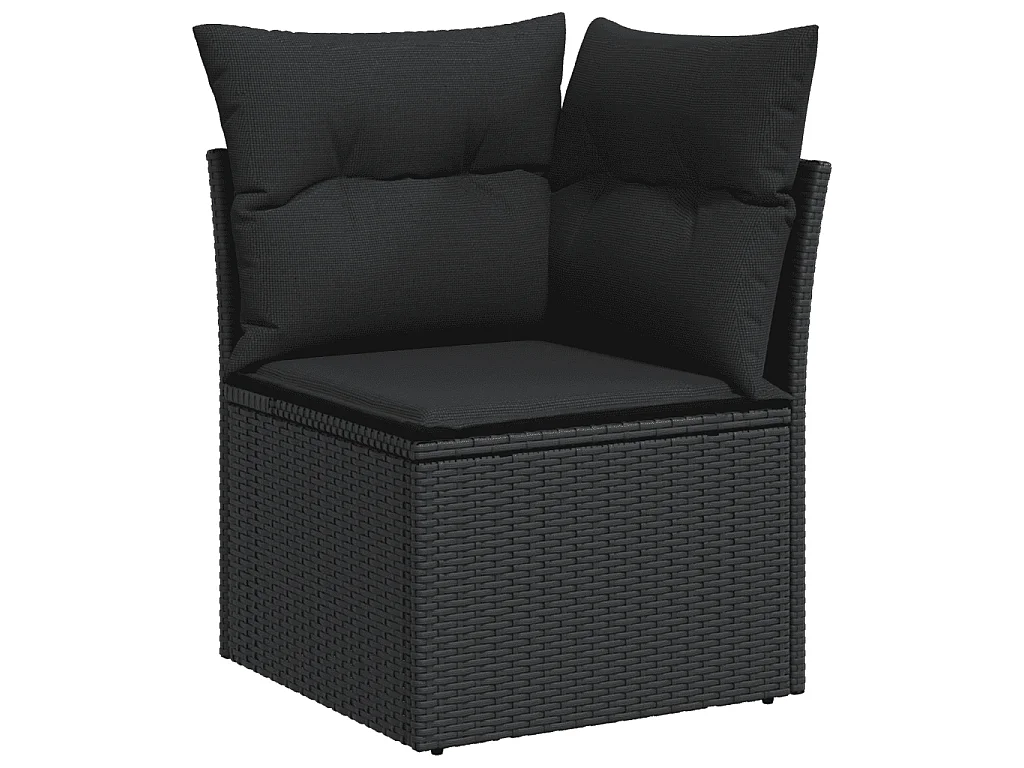 Salon de jardin 8 pcs avec coussins noir résine tressée