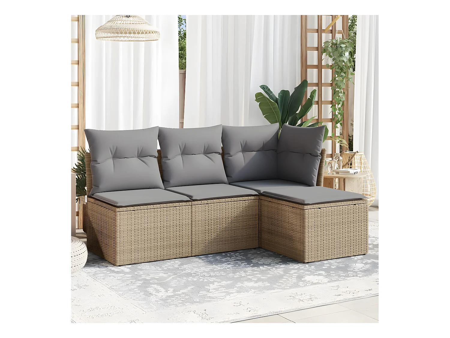Salon de jardin avec coussins 4 pcs beige résine tressée