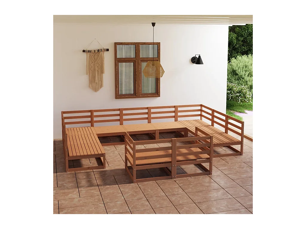 Salon de jardin 11 pcs bois de pin massif