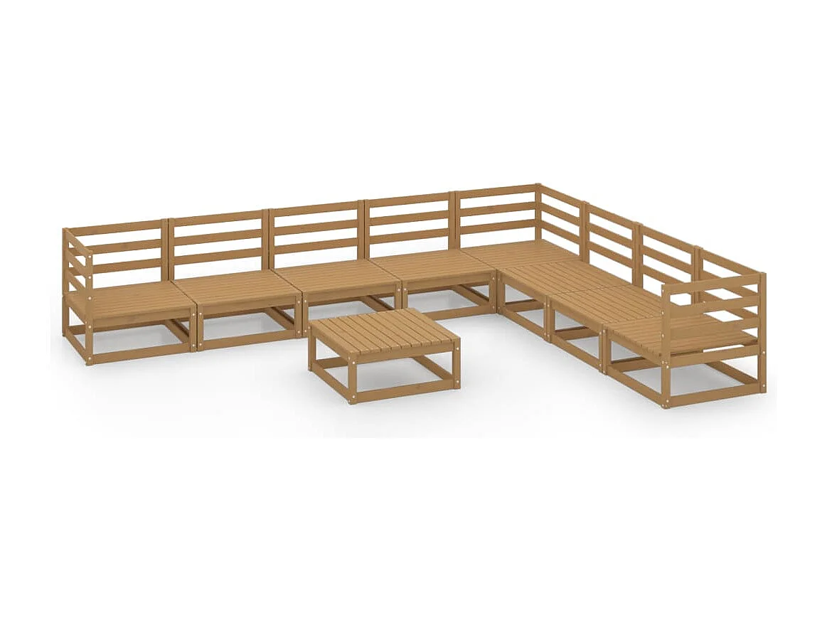 9-tlg. Garten-Lounge-Set Honigbraun Massivholz Kiefer