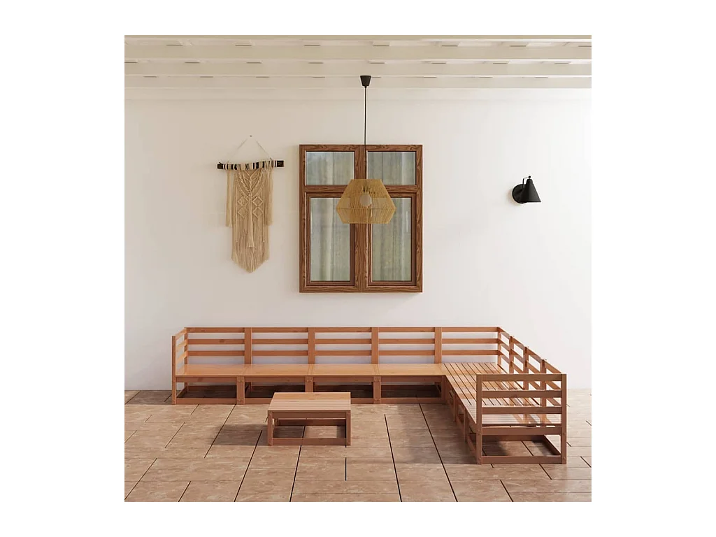 9-tlg. Garten-Lounge-Set Honigbraun Massivholz Kiefer