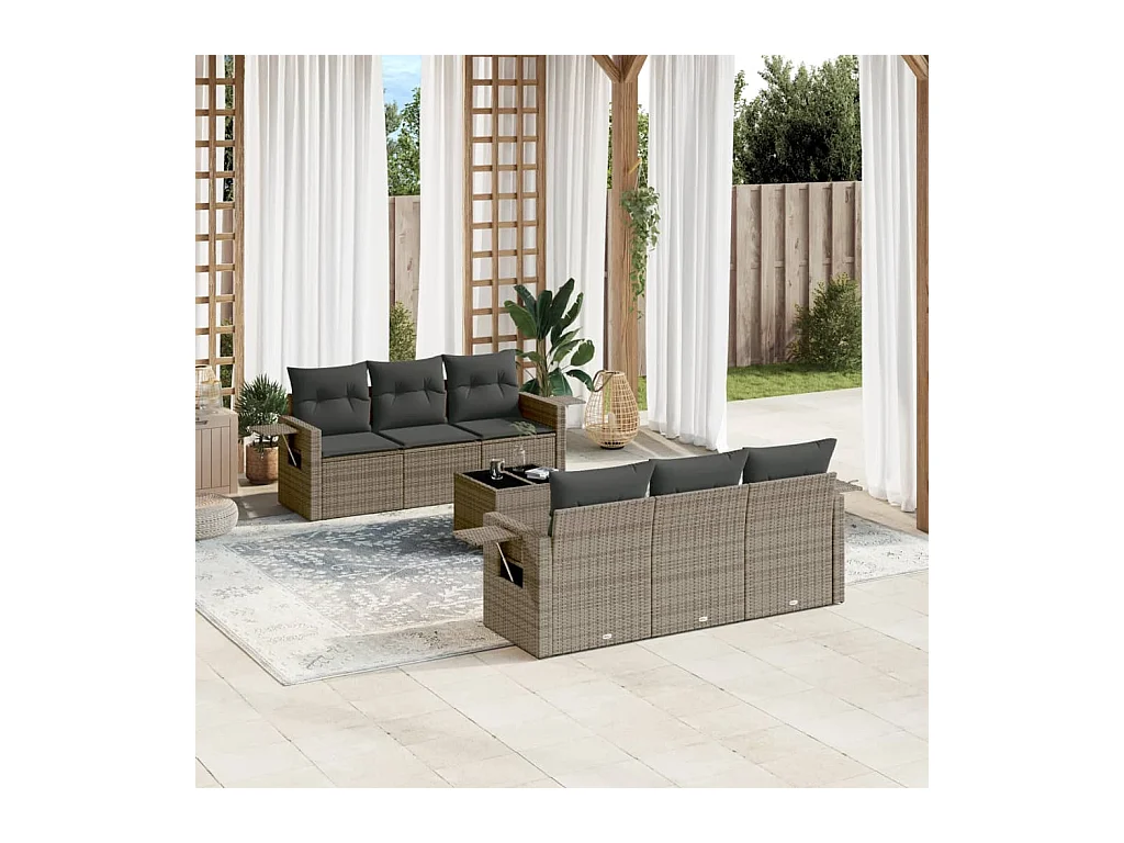 Set Divani da Giardino 7 pz con Cuscini Grigio in Polyrattan
