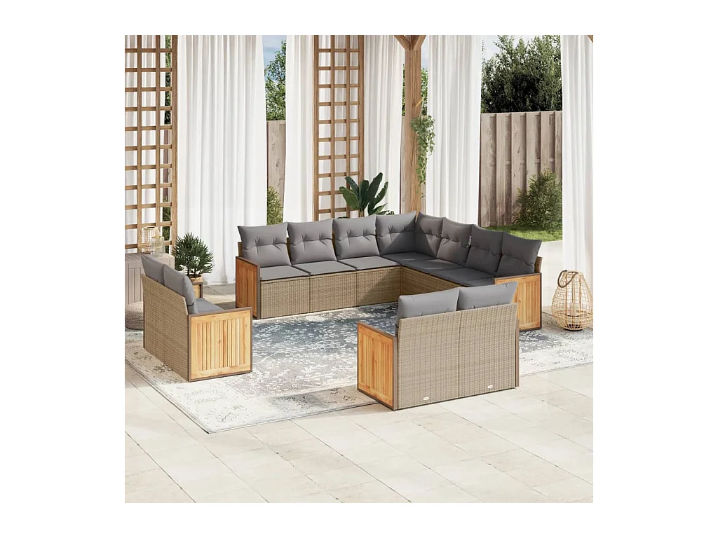 11-delige Tuinset met kussens poly rattan beige