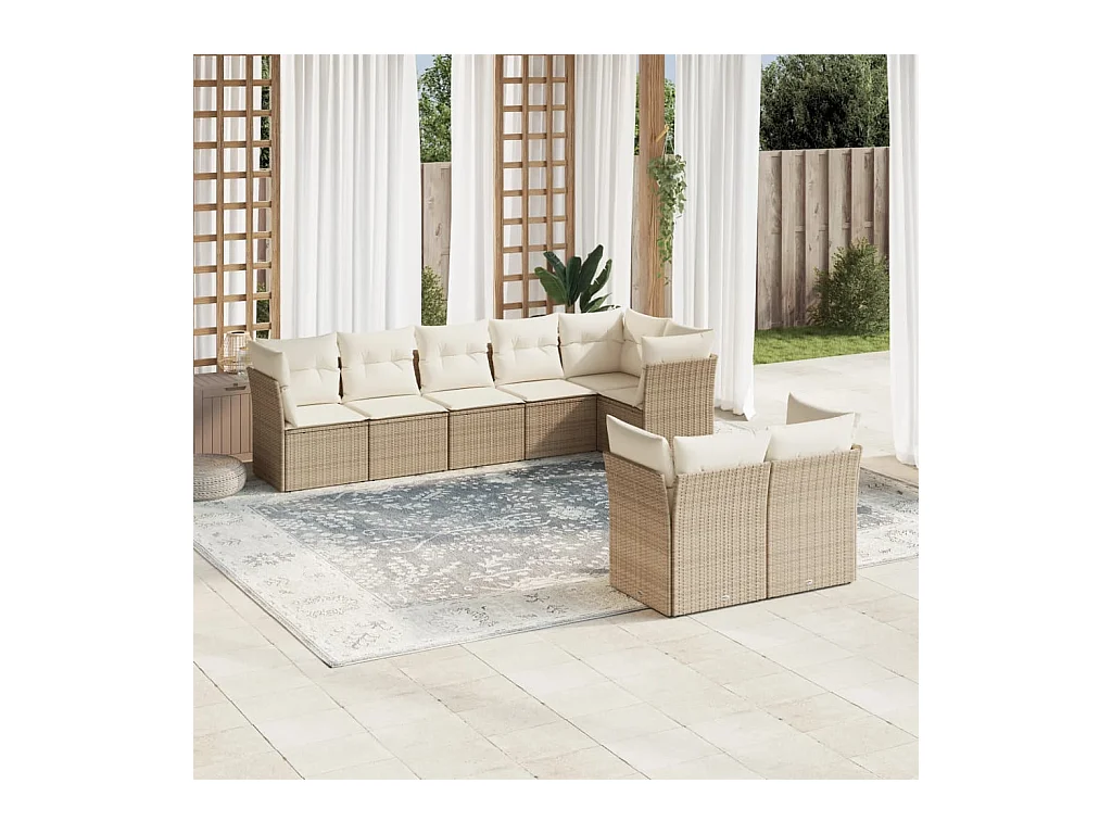 Set Divano da Giardino 8 pz con Cuscini Beige in Polyrattan