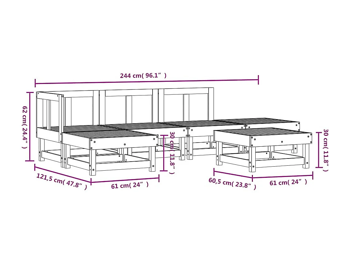 6 pcs conjunto lounge de jardim madeira de douglas maciça