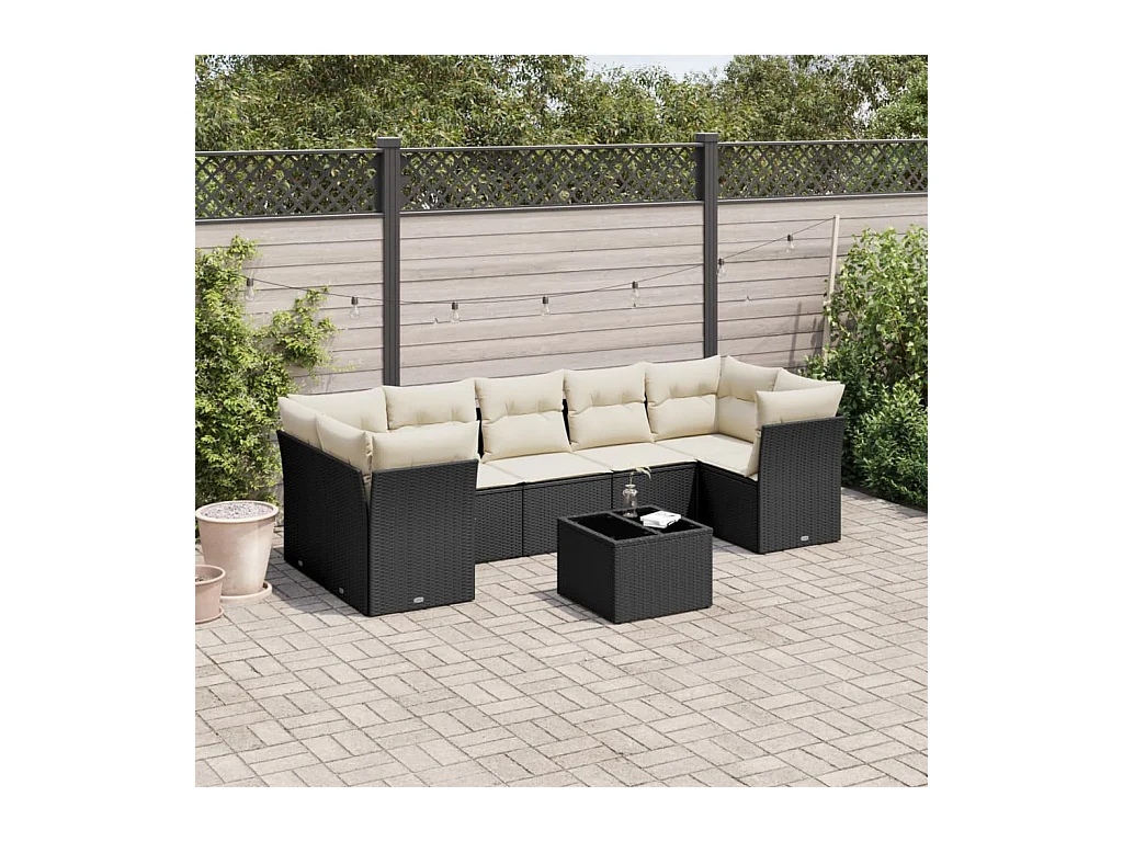 Salon de jardin 8 pcs avec coussins noir résine tressée