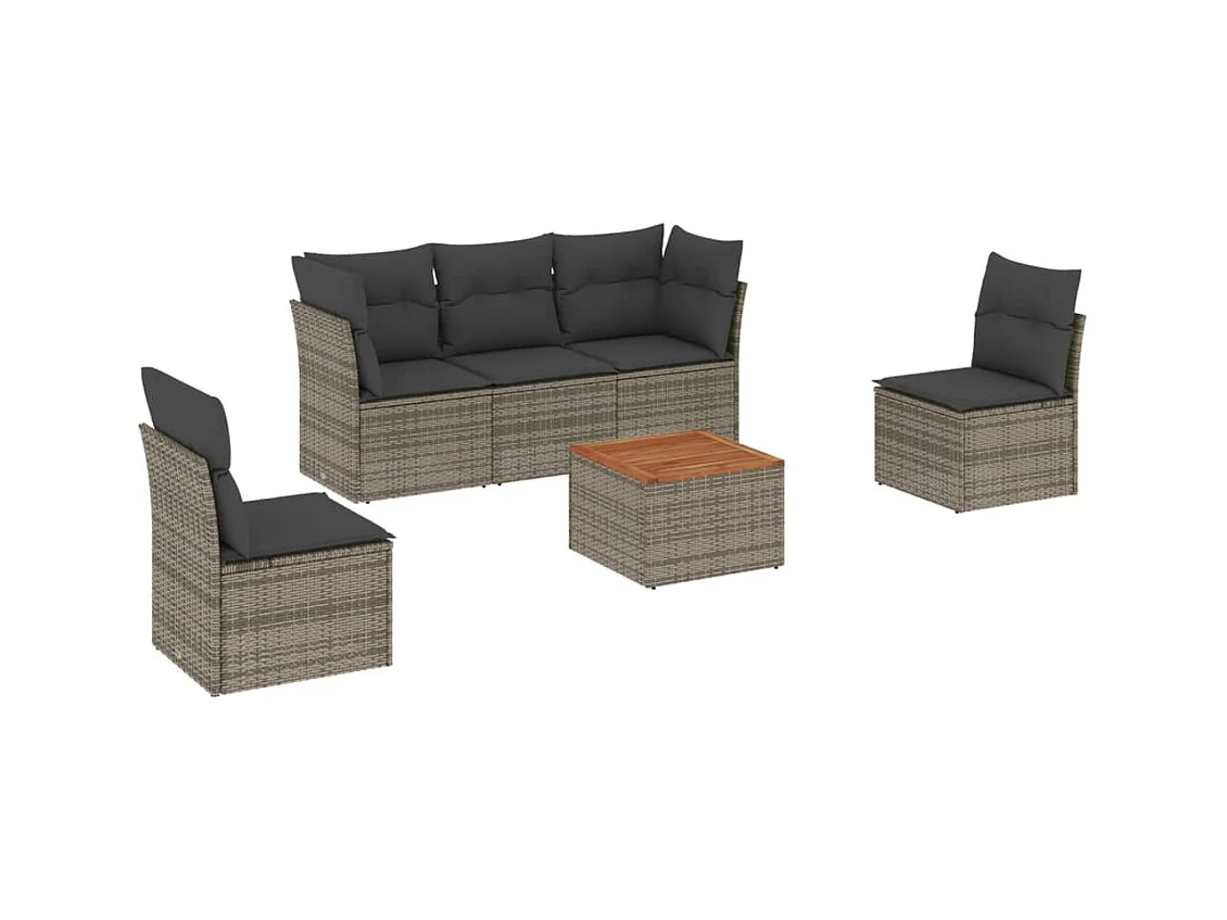 Salon de jardin 6 pcs avec coussins gris résine tressée