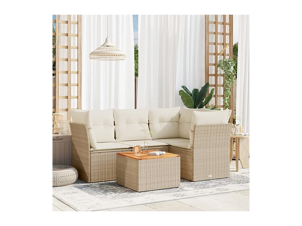 Salon de jardin avec coussins 5 pcs beige résine tressée