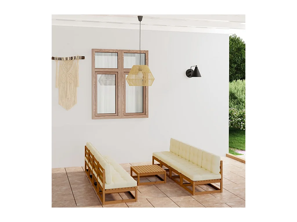 Salon de jardin 9 pcs avec coussins Bois de pin massif