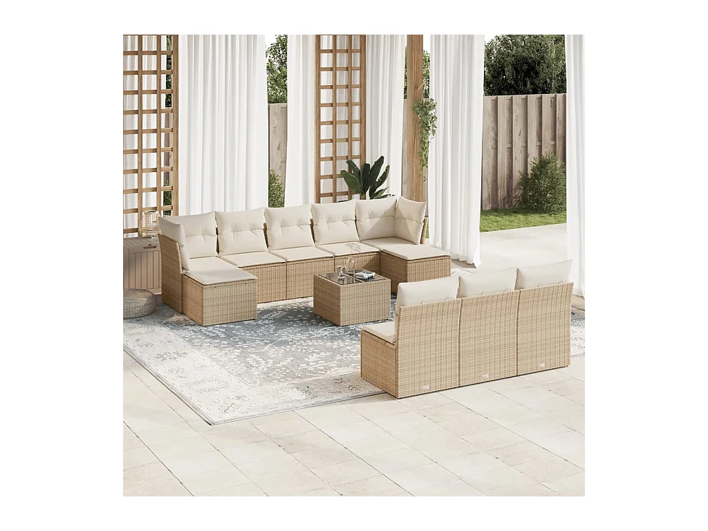 Salon de jardin 11 pcs avec coussins beige résine tressée