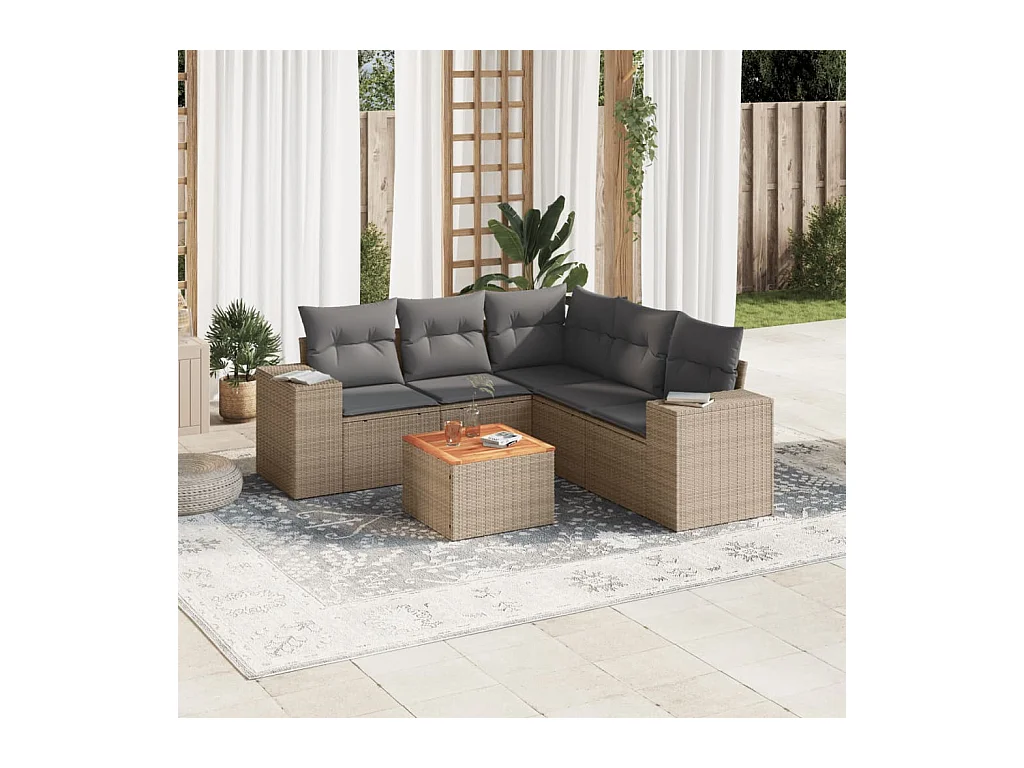 Set Divano da Giardino 6 pz con Cuscini Beige in Polyrattan
