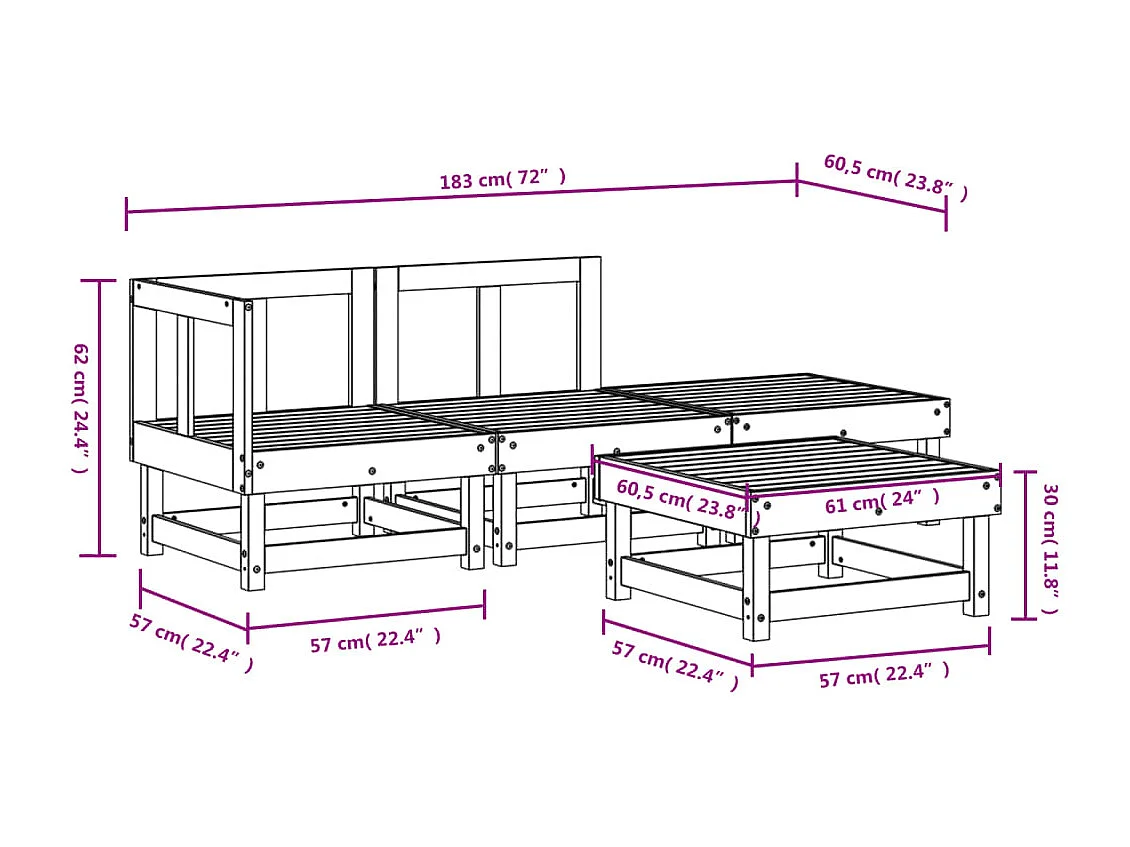 4-delige Loungeset geïmpregneerd grenenhout