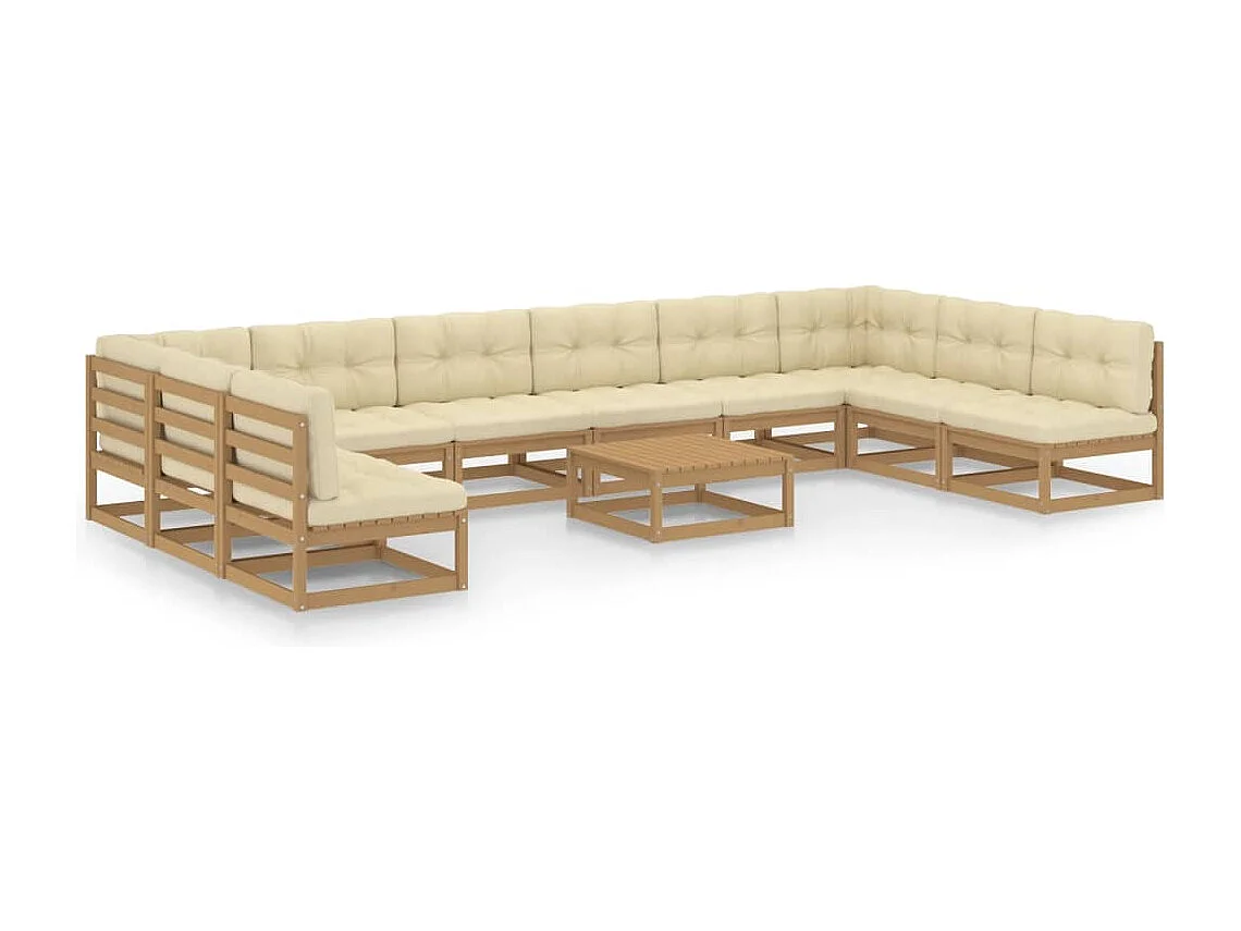 11-delige Loungeset met kussens massief grenenhout honingbruin