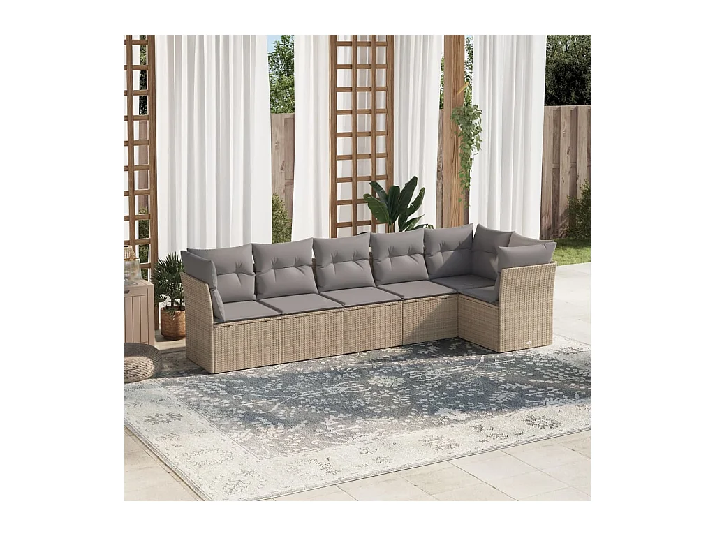 6-delige Loungeset met kussens poly rattan beige