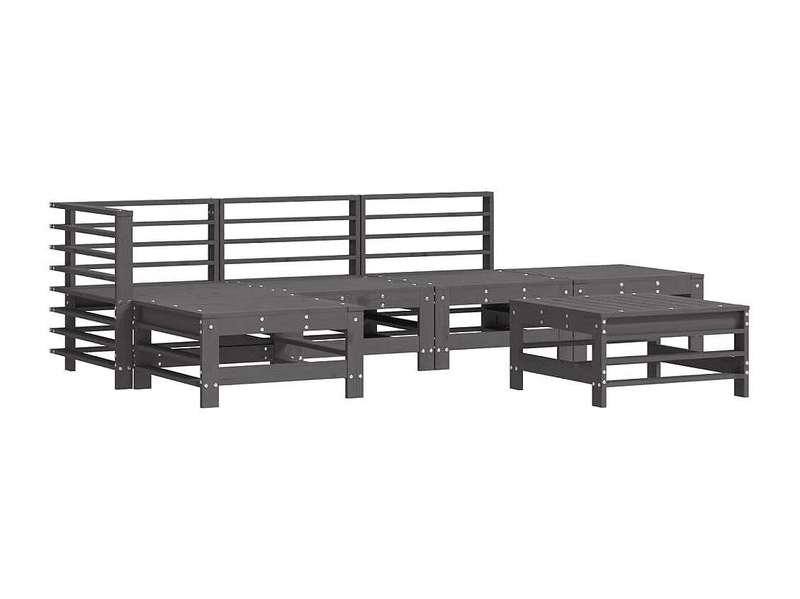 Salon de jardin 6 pcs Gris Bois de pin massif