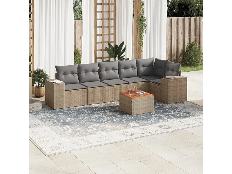Set Divani da Giardino 7 pz con Cuscini Beige in Polyrattan
