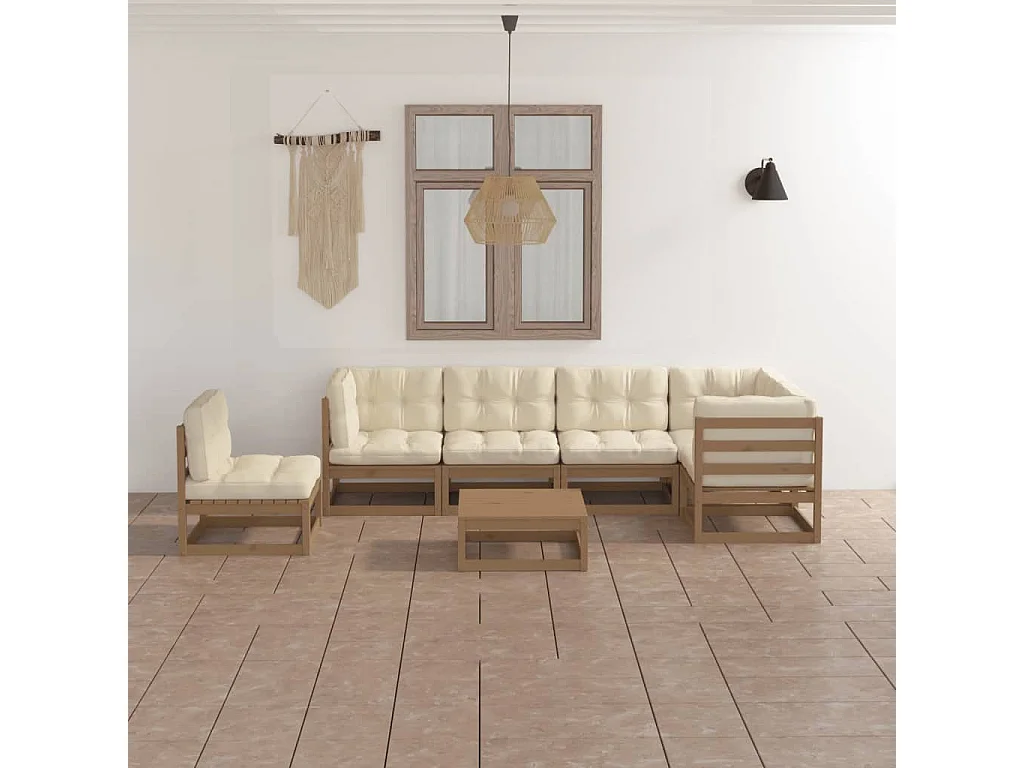 Salon de jardin 7 pcs avec coussins Bois de pin massif