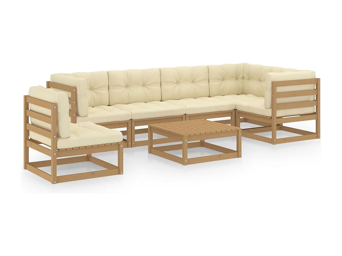 Salon de jardin 7 pcs avec coussins Bois de pin massif