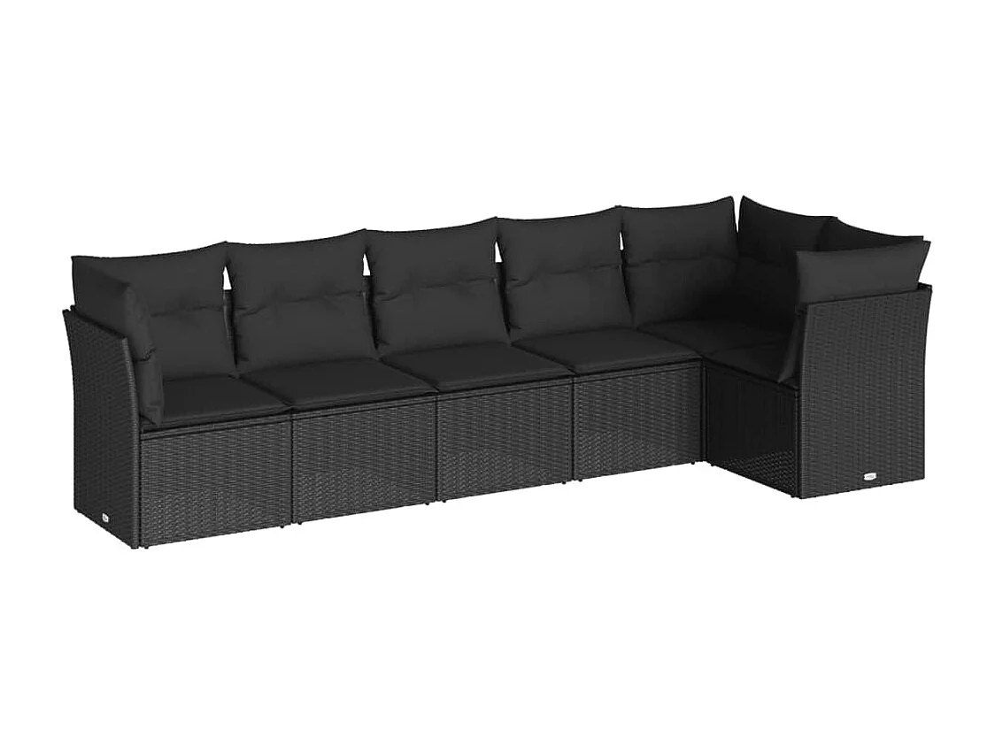 6-delige Loungeset met kussens poly rattan zwart