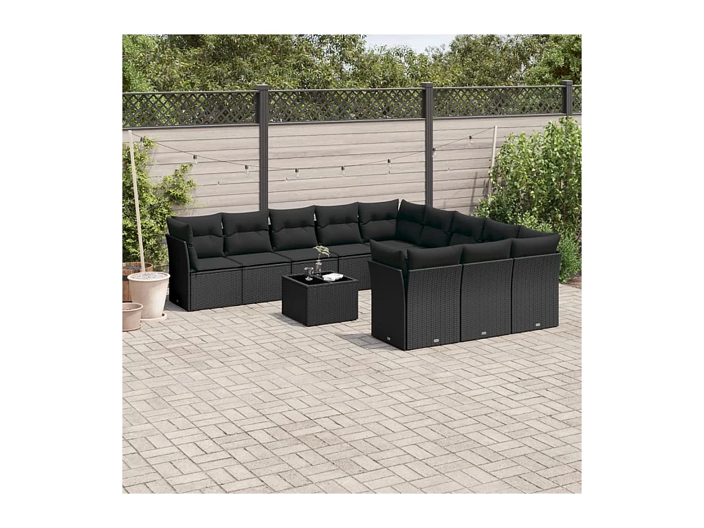 Set Divani da Giardino 12 pz con Cuscini Nero in Polyrattan