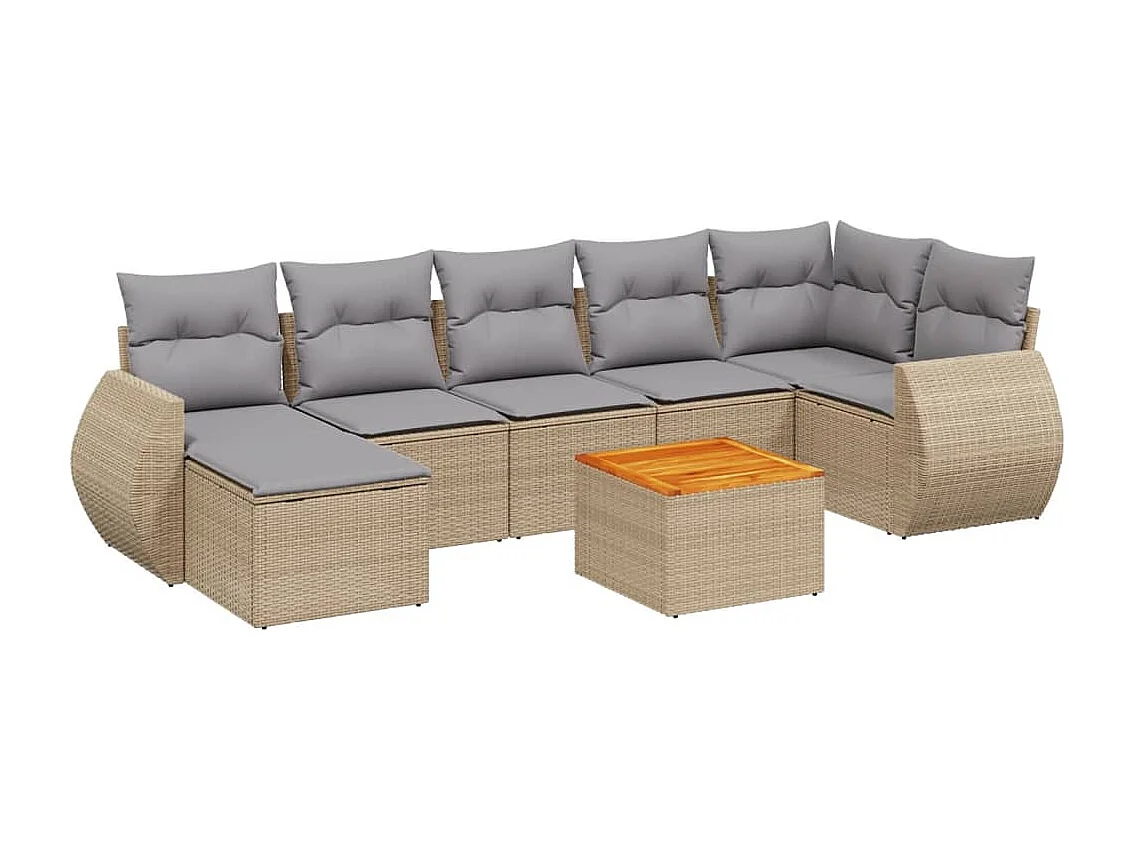 Set Divano da Giardino 8 pz con Cuscini Beige in Polyrattan