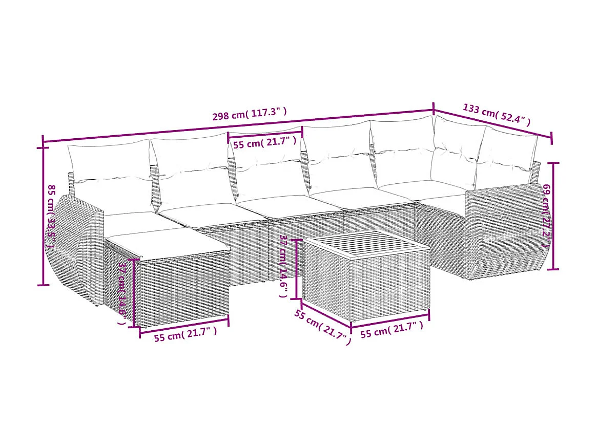 Set Divano da Giardino 8 pz con Cuscini Beige in Polyrattan