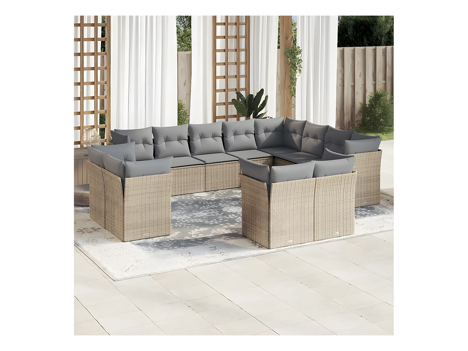 12-tlg. Garten-Sofagarnitur mit Kissen Beige Poly Rattan