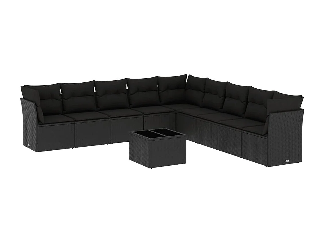 Salon de jardin 10 pcs avec coussins noir résine tressée