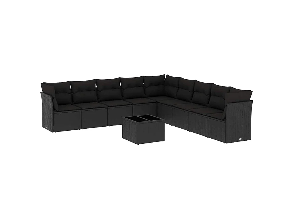 Set Divani da Giardino 10pz con Cuscini in Polyrattan Nero