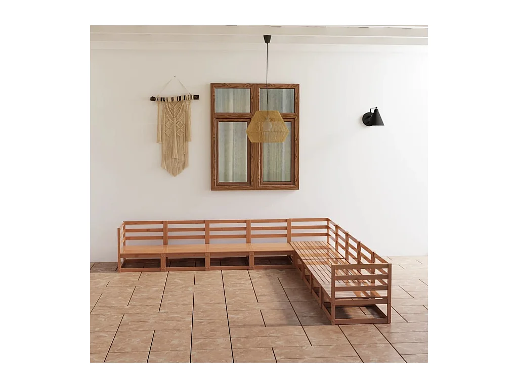 Set Salotto da Giardino 9pz Marrone Ambra Legno Massello Pino