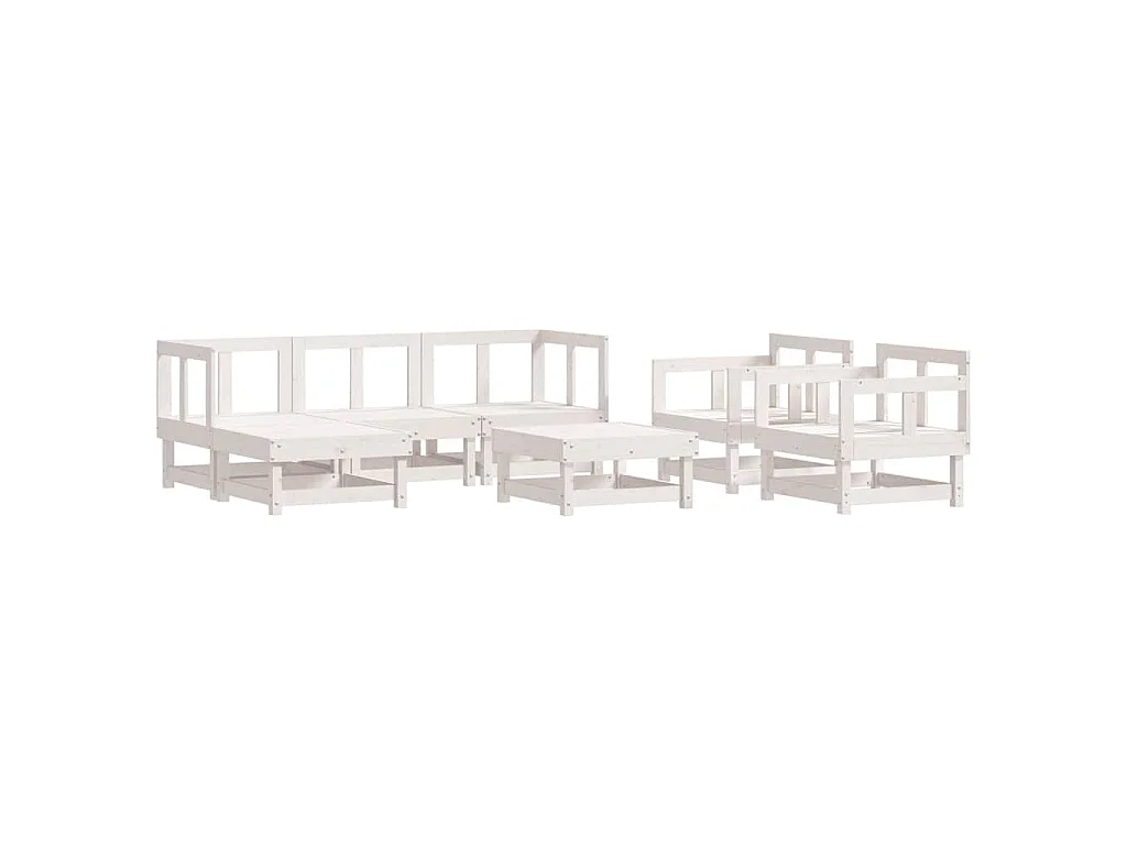 Set Salotto da Giardino 7 pz Bianco in Legno Massello di Pino