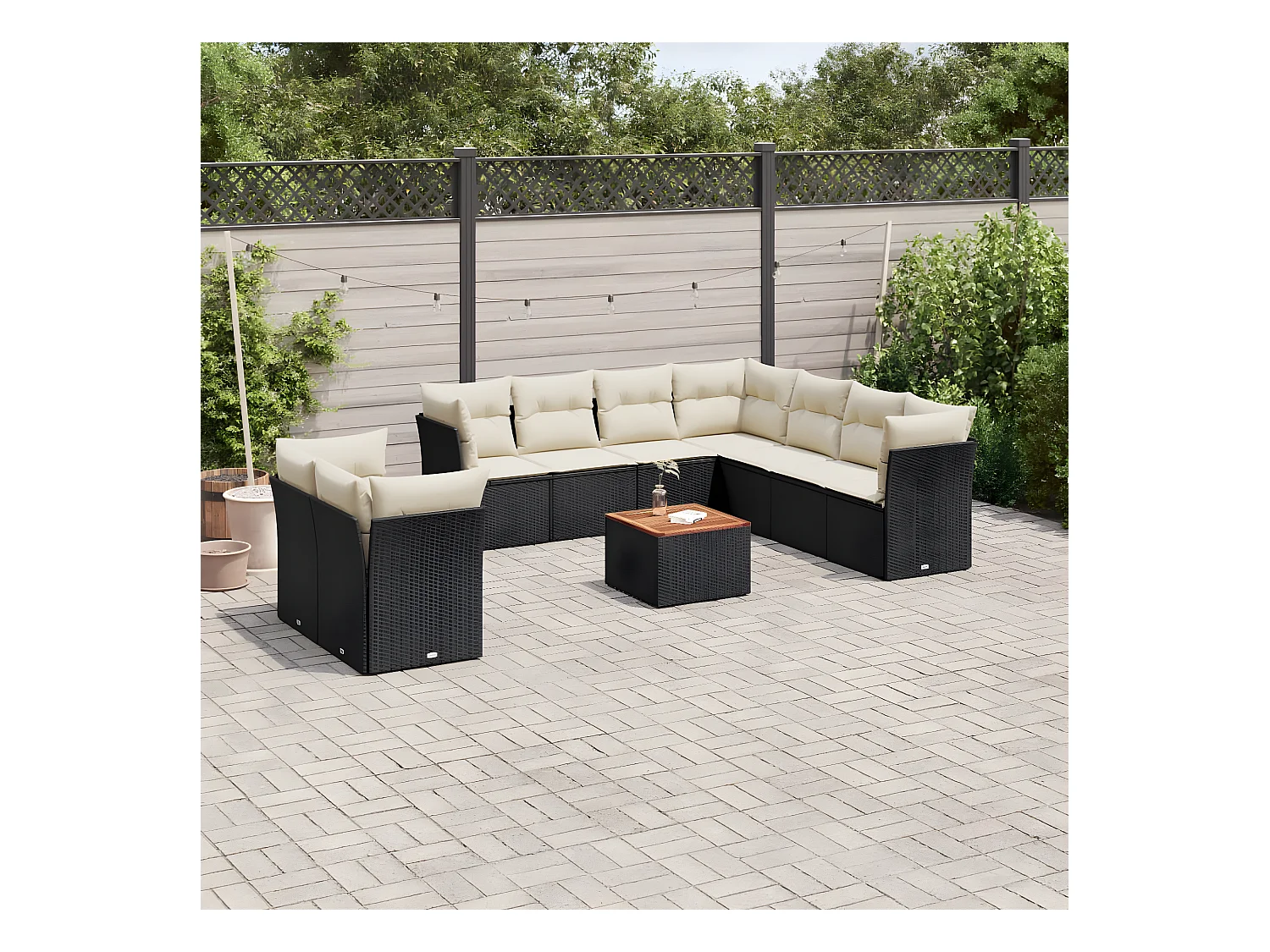 Salon de jardin 10 pcs avec coussins noir résine tressée