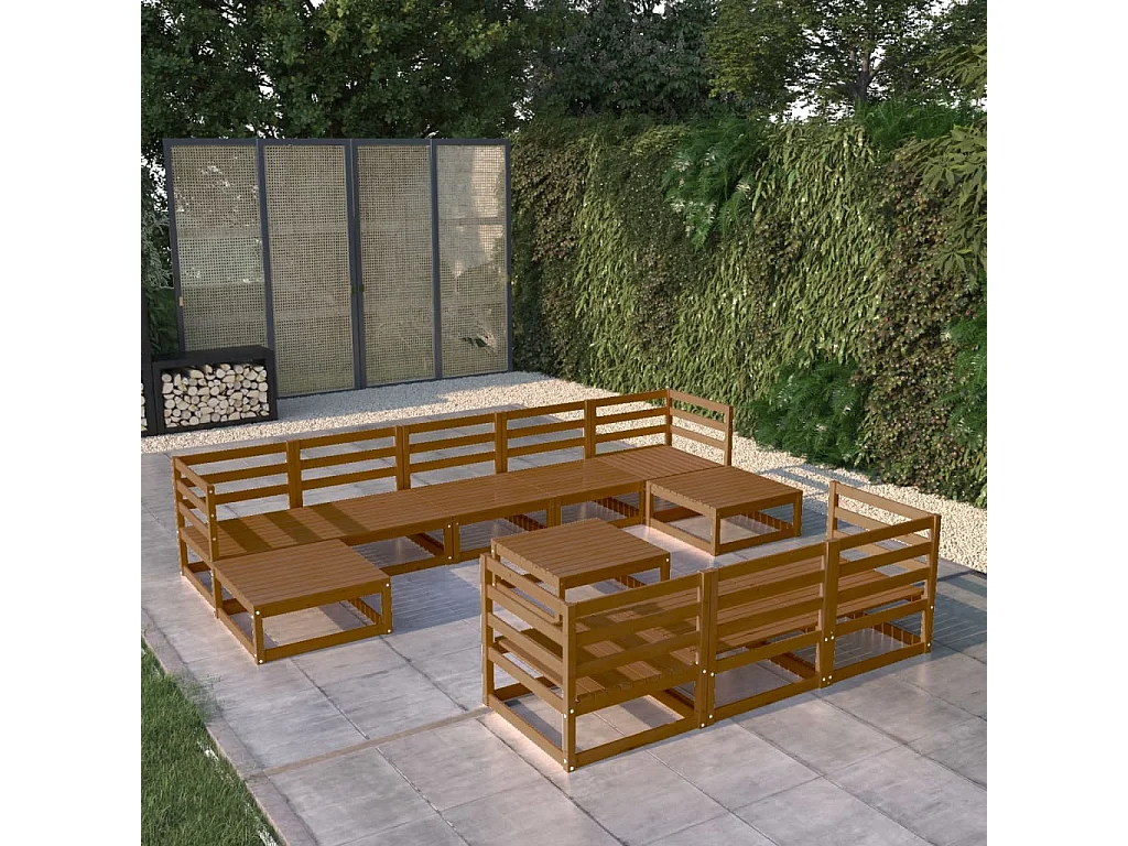 Set Divani da Giardino 11 pz in Legno Massello di Pino