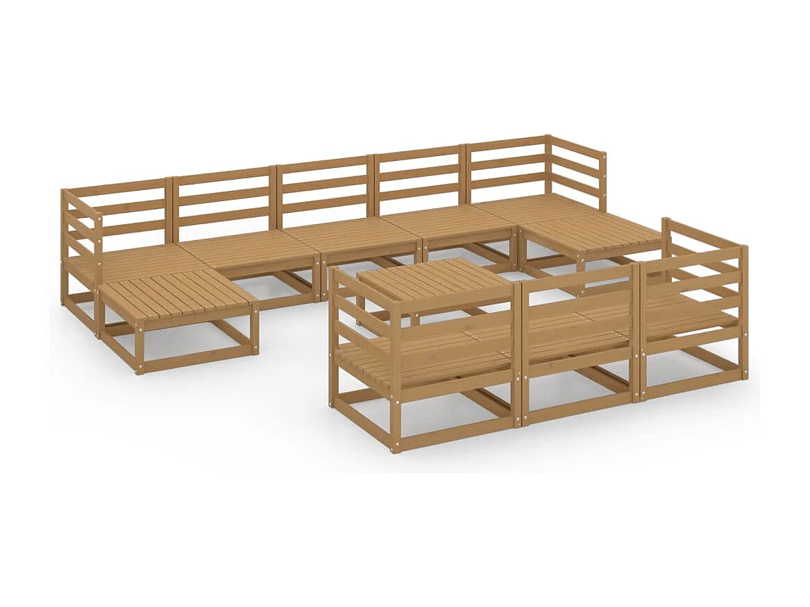 Set Divani da Giardino 11 pz in Legno Massello di Pino