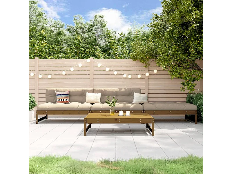 Salon de jardin 4 pcs marron miel bois de pin massif