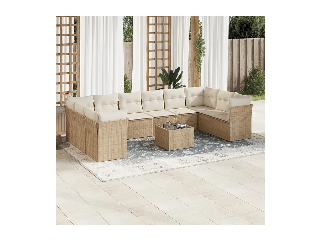 11-delige Tuinset met kussens poly rattan beige