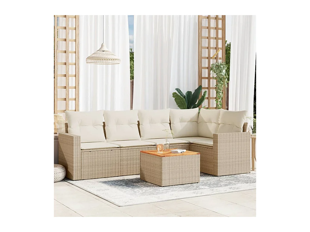 Salon de jardin avec coussins 6 pcs beige résine tressée