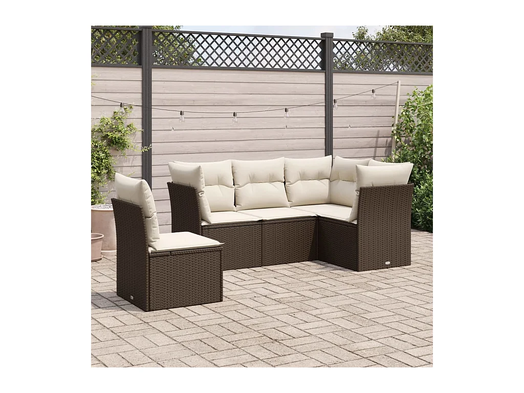 5-delige Loungeset met kussens poly rattan bruin