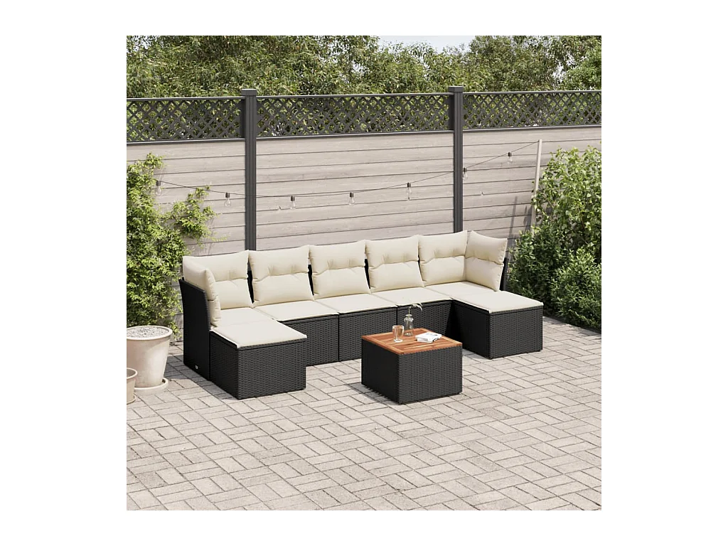 8-tlg. Garten-Sofagarnitur mit Kissen Schwarz Poly Rattan
