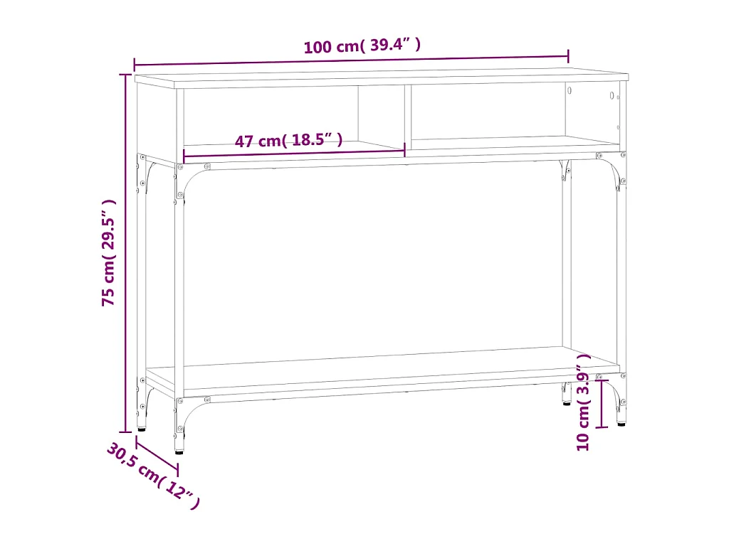 Mesa consola madera de ingeniería negra 100x30,5x75 cm