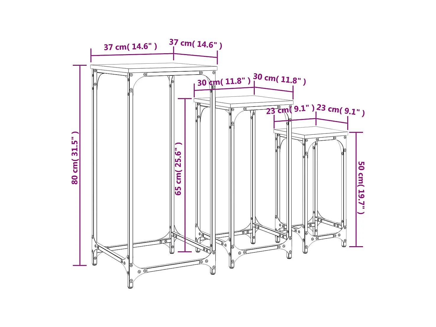 Tables d’appoint gigognes 3 pcs chêne marron bois d'ingénierie