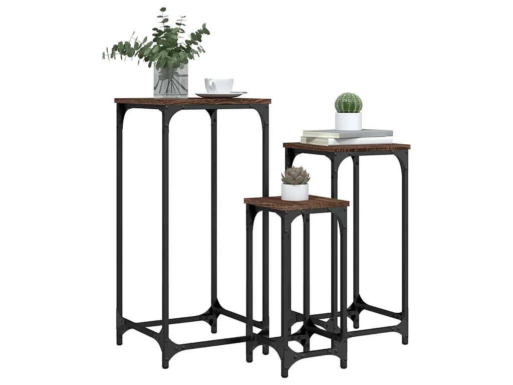 Tables d’appoint gigognes 3 pcs chêne marron bois d'ingénierie