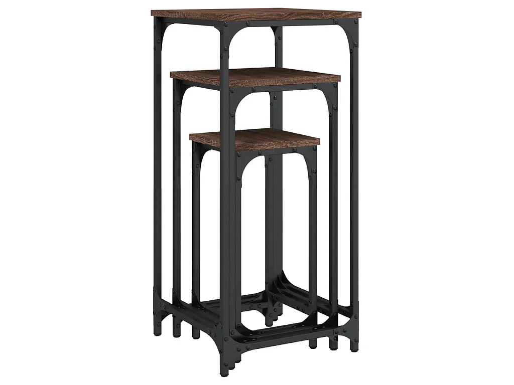 Tables d’appoint gigognes 3 pcs chêne marron bois d'ingénierie