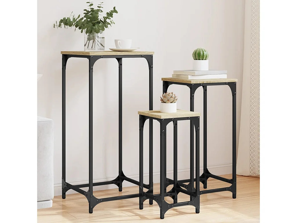 Tables d’appoint gigognes 3 pcs chêne sonoma bois d'ingénierie