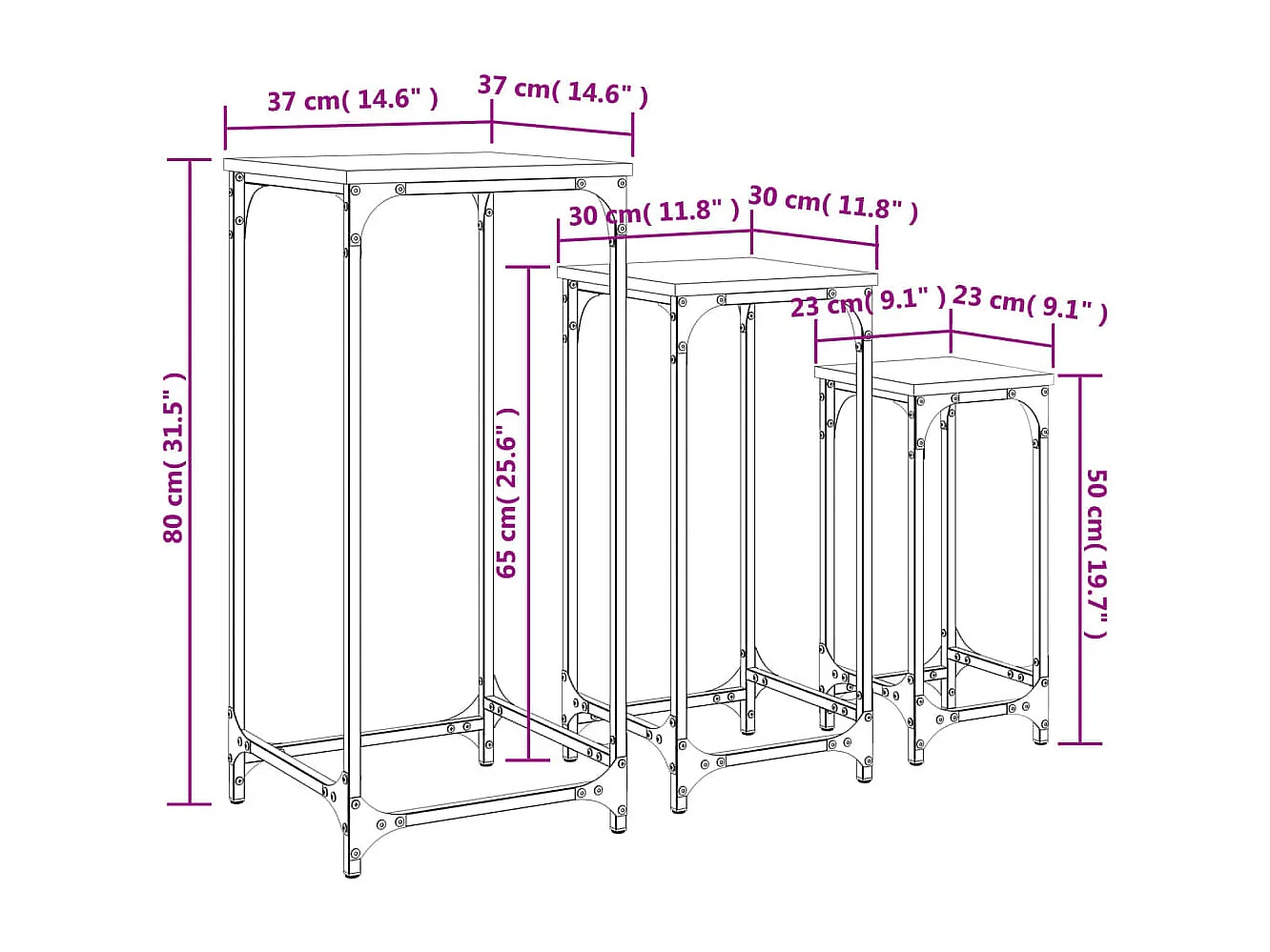 Tables d’appoint gigognes 3 pcs chêne sonoma bois d'ingénierie